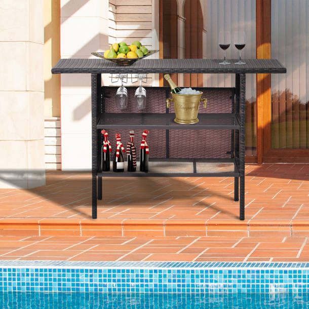 Mercury Row® Antigo Outdoor Patio Wicker Bar Counter Table with 2 Steel